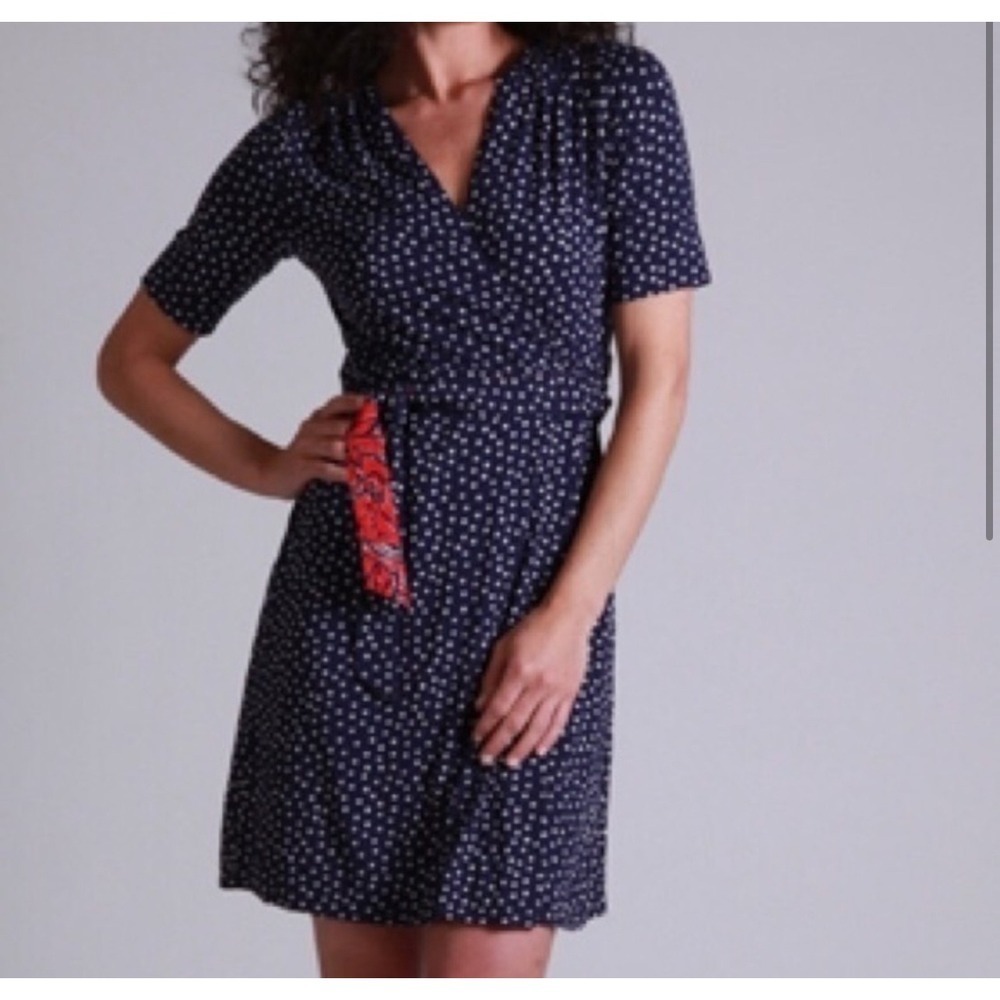 Lilly Pulitzer Polka Dot‎ Wrap Dress Casual  Navy Blue White S